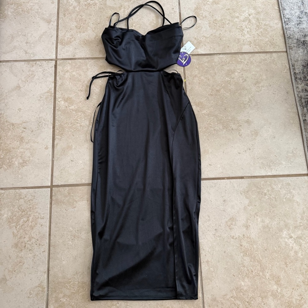 Windsor Leona Satin Lace-Up High Slit Midi Dress Small